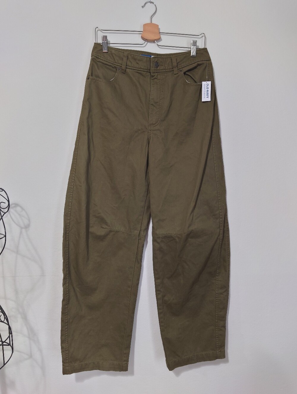 Old Navy Extra High Rise Barrel Leg Pants Olive Green Size 2 Tall NWT 100% Cotto